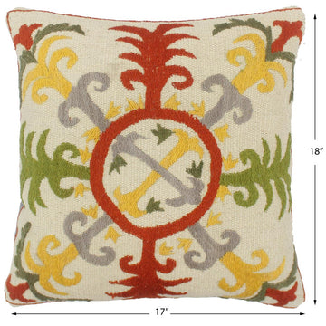 handmade  Pillow Beige Rust Hand-Woven SQUARE 100% Wool Suzani Throw Pillow